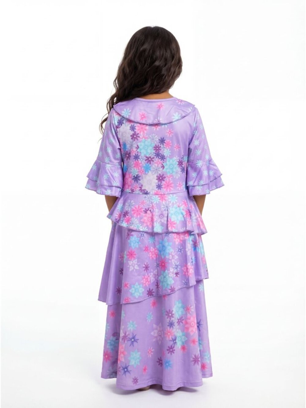 Girls Isabela Encanto Costume Dress Purple Lavender Colorful Floral Tiered Birth - Picture 2 of 2